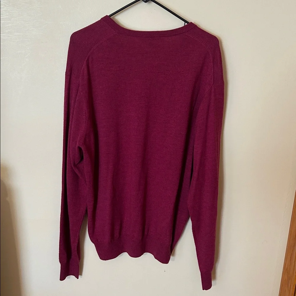 Peter Millar Sweater Men L 100% Merino Wool Red Golf V Neck Pull Over